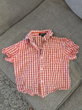 Orange Gingham Button-Down Shirt for Kids